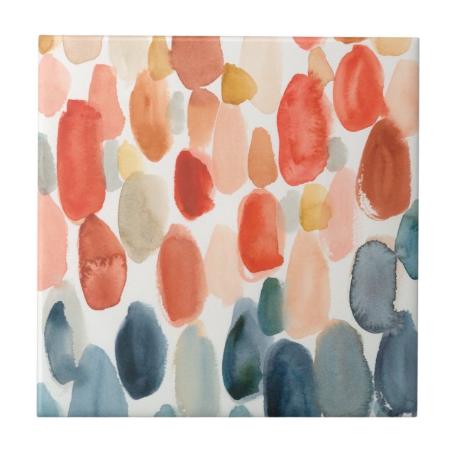 Citrus Season - Coral and Blue Stones Ceramic Tile (Front)