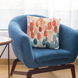 Citrus Season - Coral and Blue Stones Cushion