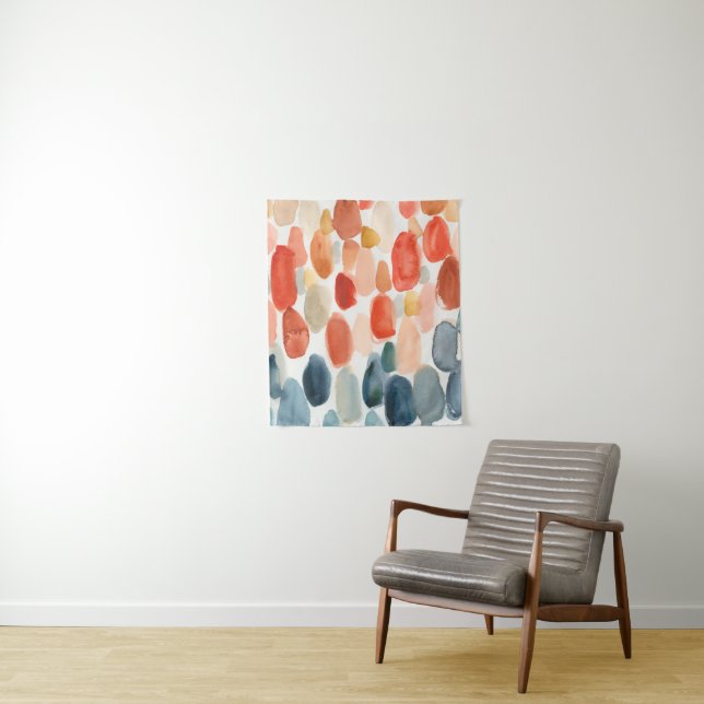 Citrus Season - Coral and Blue Stones Tapestry (In Situ)