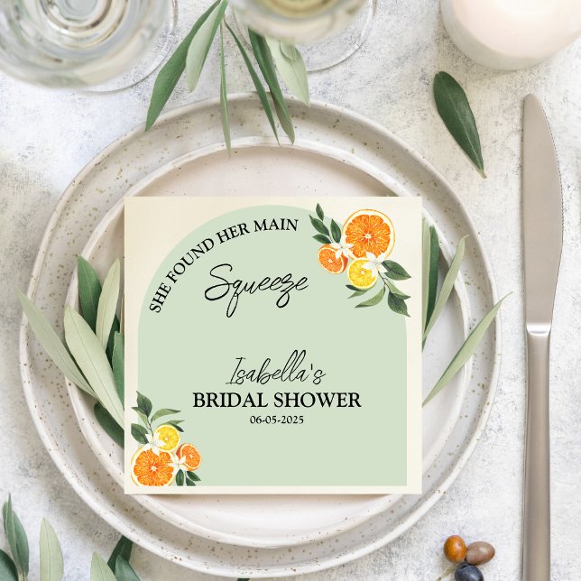 Citrus She Found Her Main Greenery  Bridal Shower Napkin (Citrus She Found Her Main Greenery Bridal Shower)