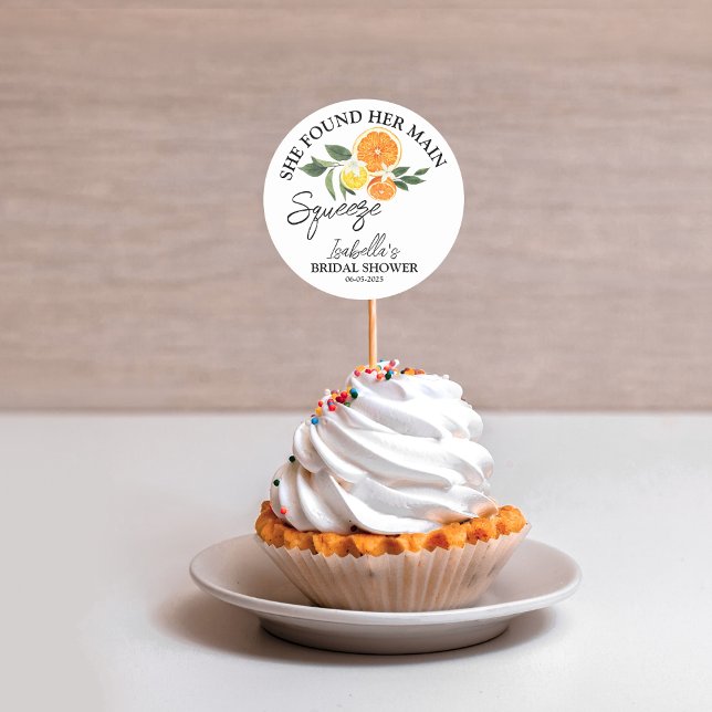 Citrus She Found Her Main Squeeze Bridal Shower Classic Round Sticker (Add a zesty finishing touch to your bridal shower favors with this Citrus “Thank You” Classic Round )
