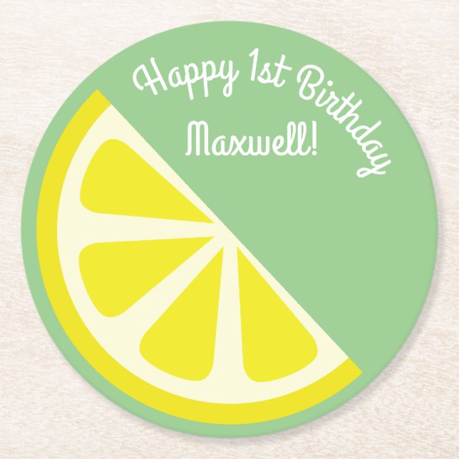 Citrus Slice Birthday Party Round Paper Coaster (Front)
