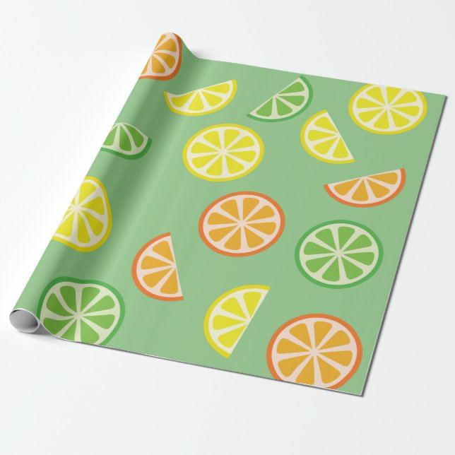 Citrus Slice Cute Fruit 1st Birthday Wrapping Paper (Unrolled)