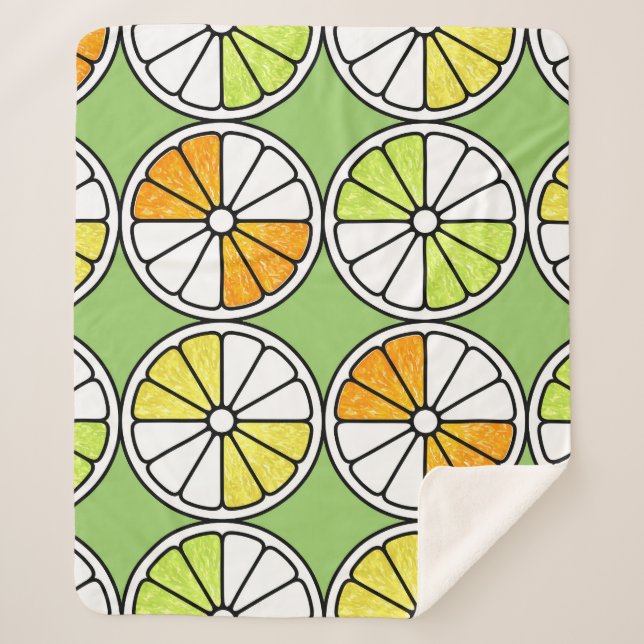 Citrus Slice Fruit, Summer Seamless. Sherpa Blanket (Front)