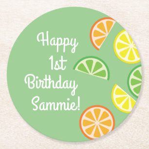 Citrus Slice Kid's Birthday Summer Round Paper Coaster