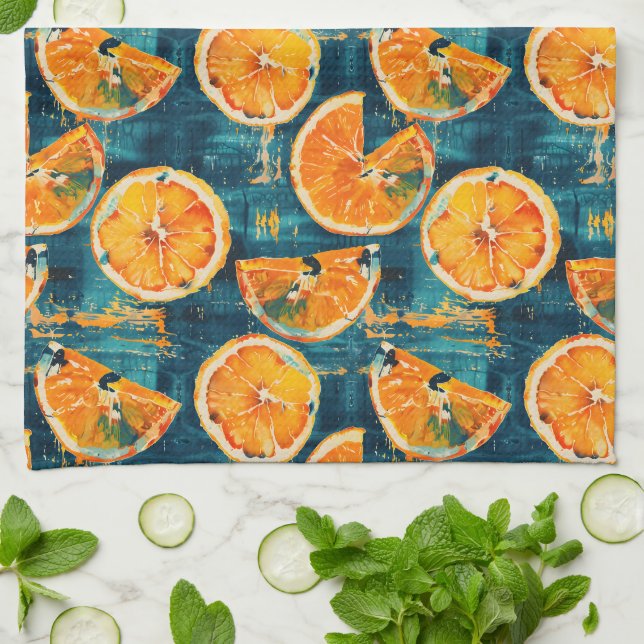 Citrus Slice Pattern Kitchen Towel (Folded)