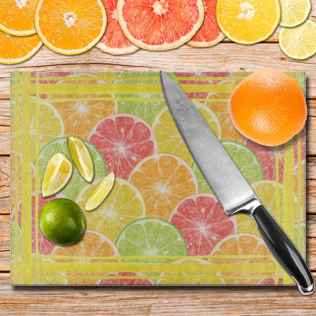Citrus Slices and Stripes Cutting Board (Citrus Fruit Slices and Stripes Glass Cutting Board)