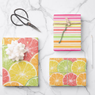Citrus Slices and Stripes Wrapping Paper Sheet