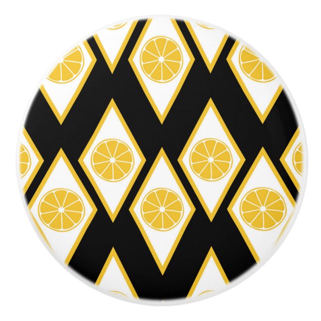Citrus Slices in Modern Diamond Pattern Ceramic Knob (Front)