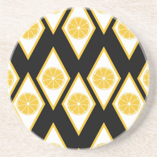 Citrus Slices in Modern Diamond Pattern Coaster