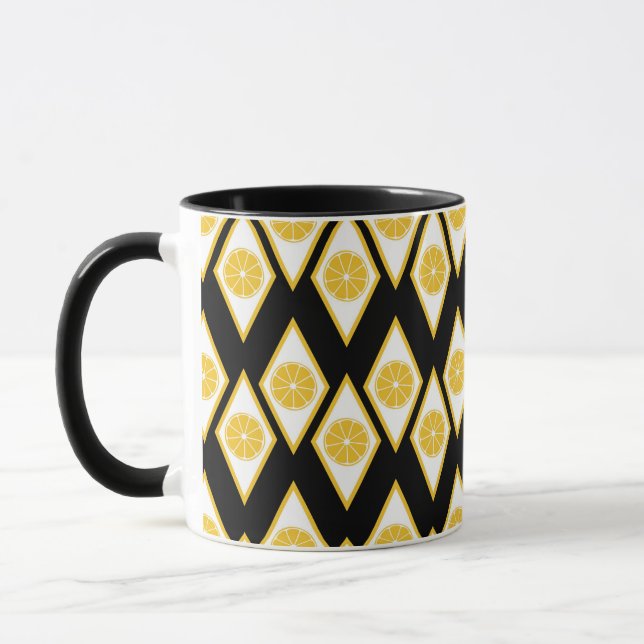 Citrus Slices in Modern Diamond Pattern Mug (Left)