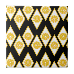 Citrus Slices in Modern Diamond Pattern Tile