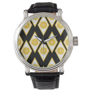 Citrus Slices in Modern Diamond Pattern Watch
