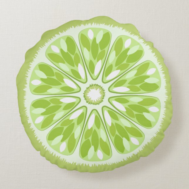 Citrus Slices Lime Round Cushion (Back)