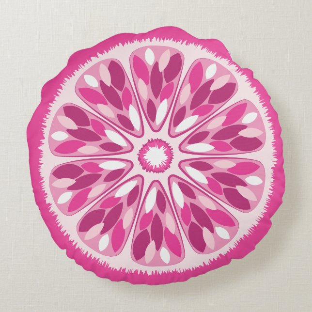 Citrus Slices Pink Lemon Round Cushion (Back)