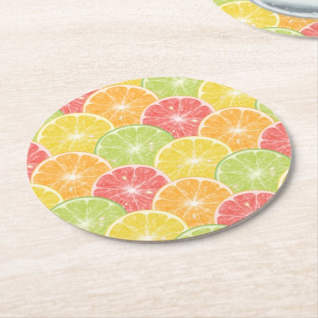 Citrus Slices Round Paper Coaster (Angled)