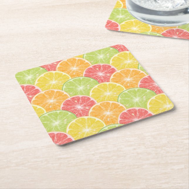 Citrus Slices Square Paper Coaster (Angled)
