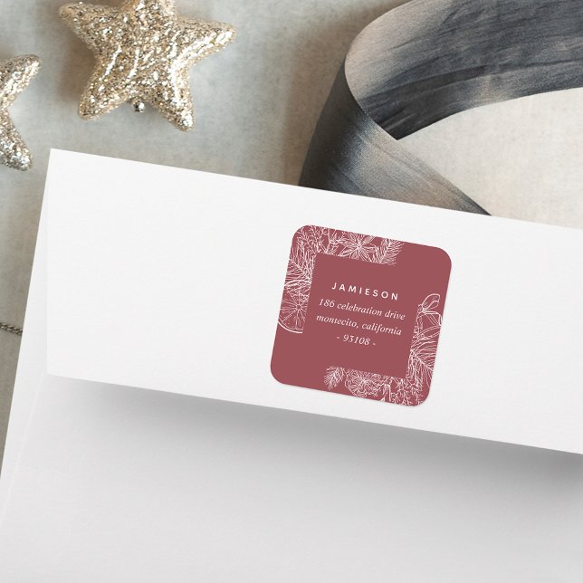 Citrus & Spice | Holiday Return Address Square Sticker (Creator Uploaded)