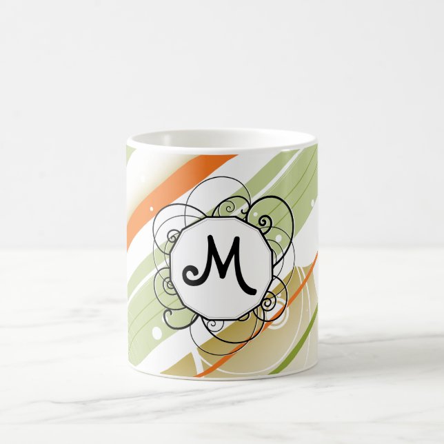 Citrus Splash Modern-Retro Stripes with Monogram Coffee Mug (Center)