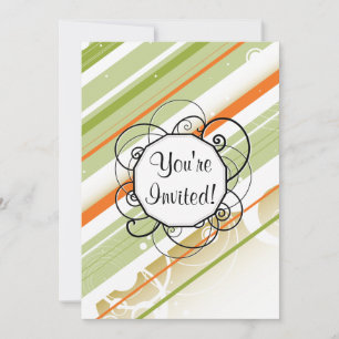 Citrus Splash Modern-Retro Stripes with Monogram Invitation