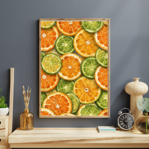 Citrus Splash Orange, Lemon & Lime Watercolor Poster