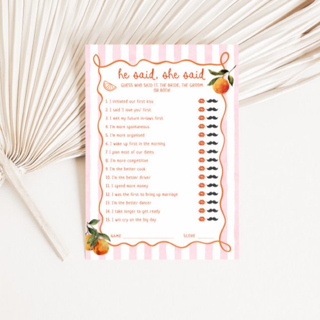 Citrus Spritz Pink Stripes He said She said Card (Creator Uploaded)
