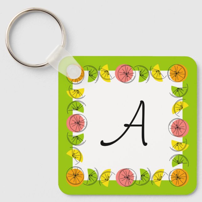 Citrus Square Green Monogram aluminium  Key Ring (Front)