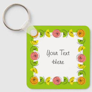 Citrus Square Green Text aluminium double-sided Key Ring