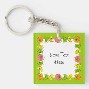 Citrus Square Green Text square double-sided Key Ring