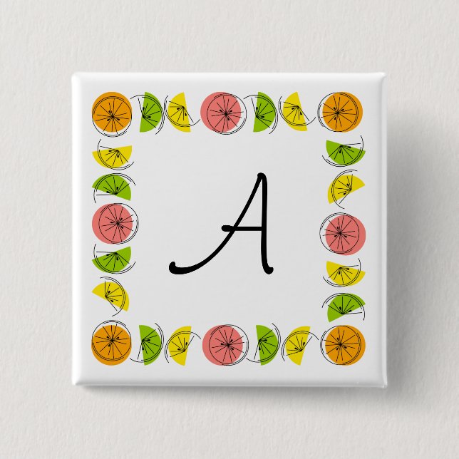 Citrus Square Monogram button square (Front)