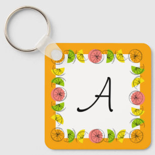 Citrus Square Orange Monogram aluminium  Key Ring