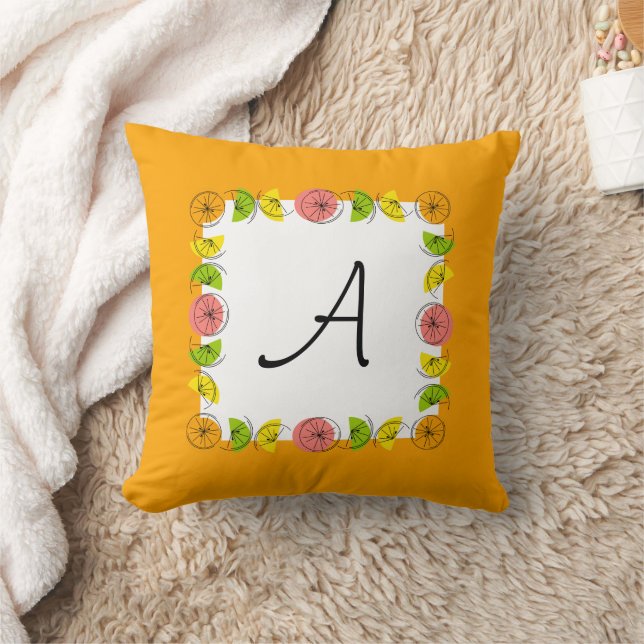 Citrus Square Orange Monogram square Throw Pillow (Blanket)
