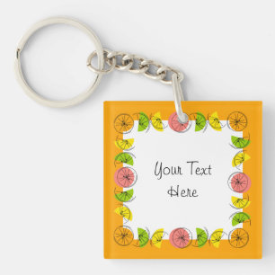 Citrus Square Orange Text square double-sided Key Ring