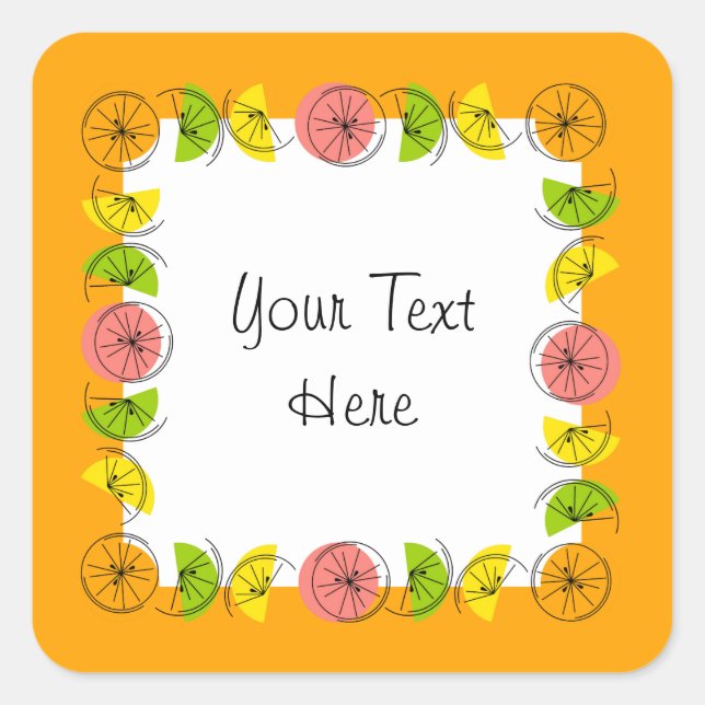 Citrus Square Orange Text sticker square (Front)