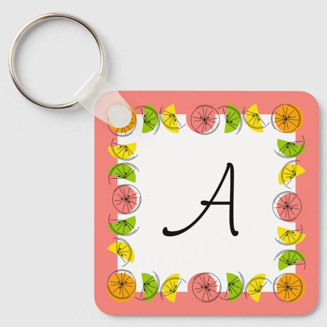 Citrus Square Pink Monogram aluminium  Key Ring (Front)