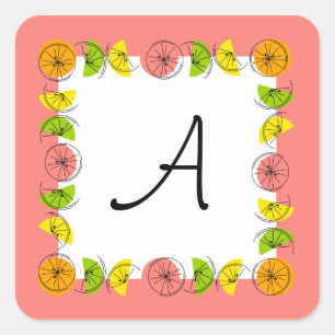 Citrus Square Pink Monogram sticker square