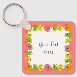 Citrus Square Pink Text aluminium double-sided Key Ring