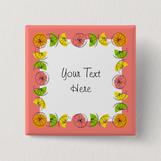 Citrus Square Pink Text button square (Front)