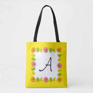 Citrus Square Yellow Monogram all over tote