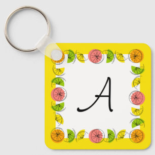 Citrus Square Yellow Monogram aluminium  Key Ring