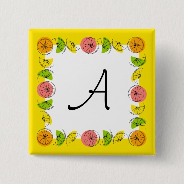 Citrus Square Yellow Monogram square 15 Cm Square Badge (Front)