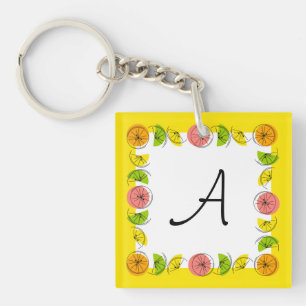 Citrus Square Yellow Monogram square double-sided Key Ring