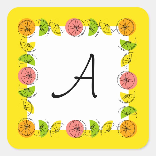 Citrus Square Yellow Monogram sticker square (Front)