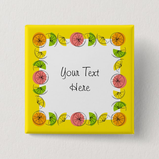 Citrus Square Yellow Text button square (Front)