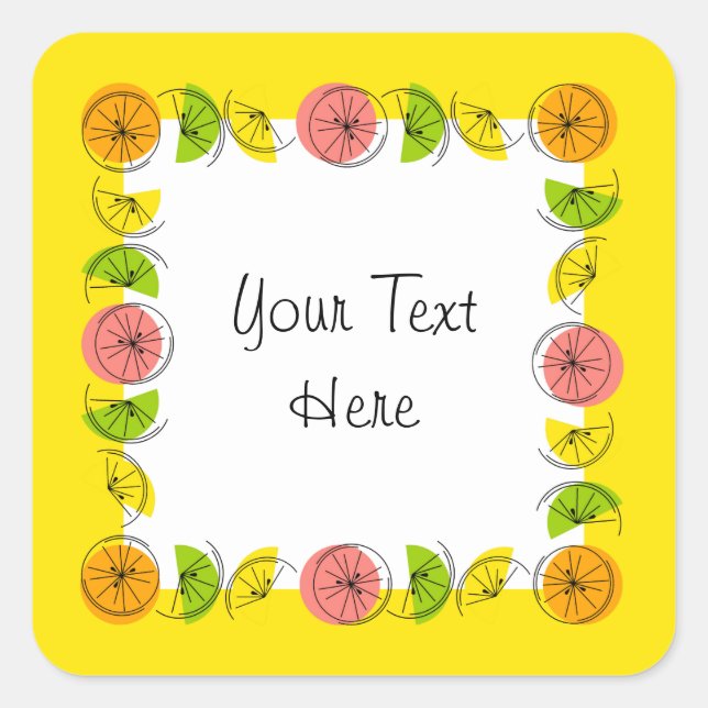 Citrus Square Yellow Text sticker square (Front)