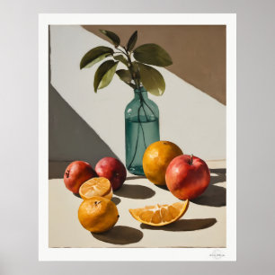 Citrus Still Life with Glass Bottle Poster