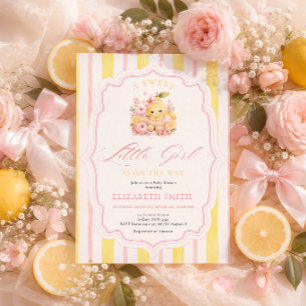Citrus Stripes Baby Lemon Girl Baby Shower Invitation