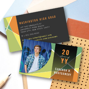 Citrus Stylish Geometric Lines Mod Photo Graduate Calling Card