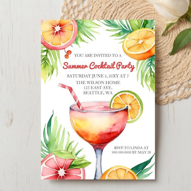 Citrus Summer Cocktail Party Invitation (Citrus Summer Cocktail Party Invitation)