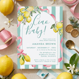 Citrus Summer Lemon Bow Itallian Ciao Baby  Shower Invitation